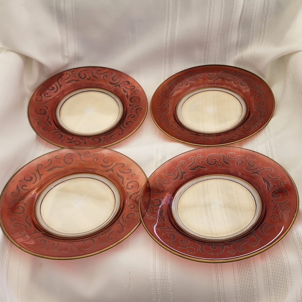 Pier 1 Red and Gold Fioore Buffet Plates From Romania